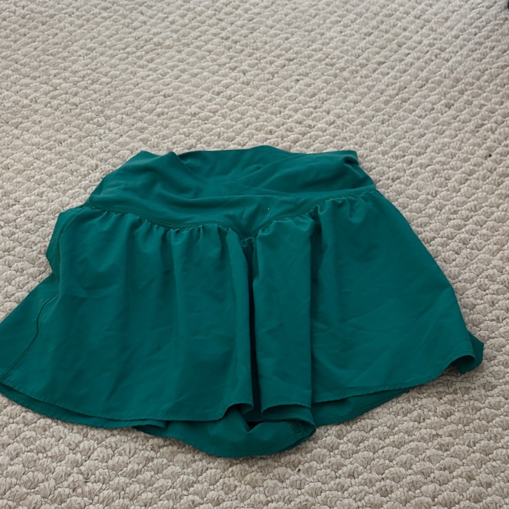 Aerie Green Ruffled Skater Athletic Shorts